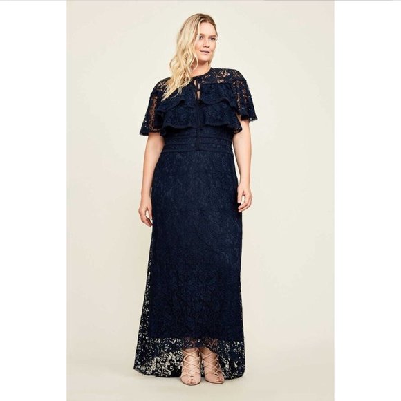 NEW $508 Tadashi Shoji [ PLUS SZ 20W ] Aileen High Low‎ Lace Gown in Blue - Picture 2 of 12